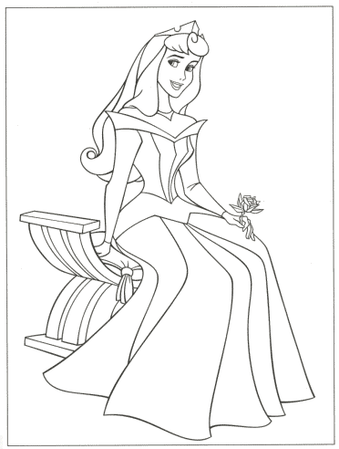 coloriage la belle au bois dormant assise sur un banc